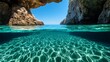 © Sinechana - 124. Underwater perspective blending into an above-water view, capturing the stunning clarity of the sea in Sitonia and the scenic coastal landscape with sandy beach and rocks