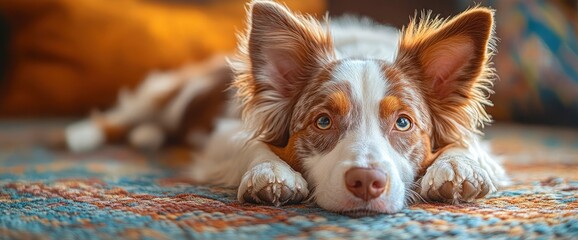 Wall Mural - Portrait of a Red Tri Australian Shepherd Dog with Blue Eyes