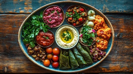 Wall Mural - Colorful Mediterranean Mezze Platter of Dips and Vegetables