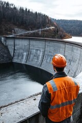 Wall Mural - An Engineer Reviews The Performance Data From A Hydroelectric Dam. They Analyze The Flow Rates And Turbine