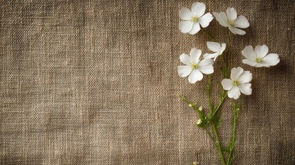 Poster - Delicate Floral Arrangement on Rustic Burlap Background