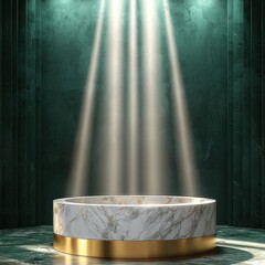 Wall Mural - Marble and gold pedestal platform with dramatic lighting, mystical atmosphere