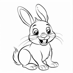 coloring page for kids, rabbit, cartoon style, thick line,low detail, no shading