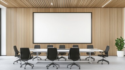 Wall Mural - Modern Conference Room Interior with Wooden Wall and Whiteboard