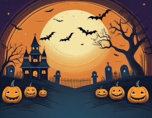 Happy Halloween banner. background with haunted house bats. 