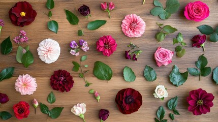 Canvas Print - Vibrant Floral Arrangement on Rustic Wooden Background