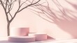 © Chaikit - 13. Premium podium with a sleek, modern design, resting on a pastel background. The abstract arrangement of geometric shapes is enhanced by the shadow of a branch, creating a serene and refined
