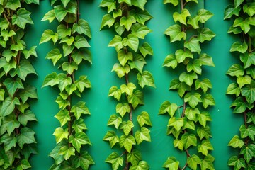 Wall Mural - Close-up of green ivy growing on wall creating intricate design