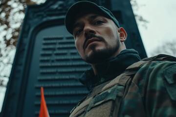 Close Up Portrait of a Soldier in Camouflage