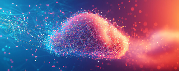 Poster - a vibrant cloud transforms into network of interconnected nodes, symbolizing digital connectivity an