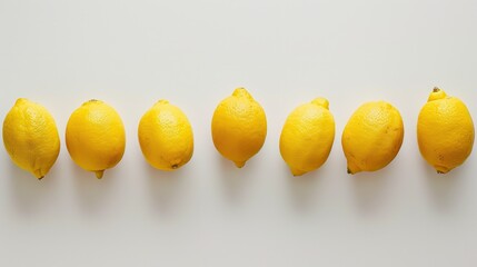 Wall Mural - A row of lemons are lined up on a white background