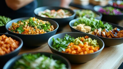 Canvas Print - Variety of Delicious Homemade Vegan Meals with Fresh Vegetables