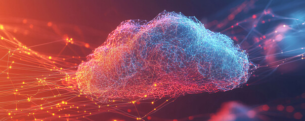 Poster - a cloud transforming into network of interconnectivity, showcasing vibrant colors and intricate patt