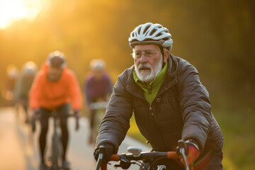 Person cycling wearing a helmet on a road bike, colorful frames and handlebars visible, focused on the road ahead.