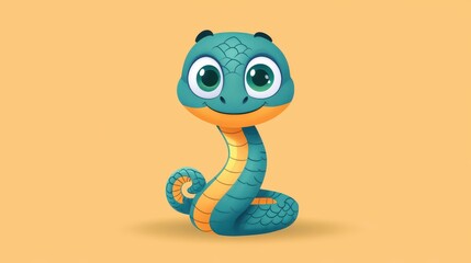 Wall Mural - A bright and cheerful snake character pops with color, showcasing a playful design perfect for kids illustrations.