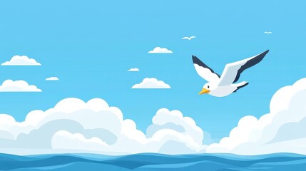 Canvas Print - Minimalist bird illustration, featuring a sleek design soaring gracefully against a clean sky backdrop.