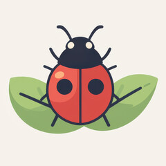 Sticker - A sleek ladybug on a leaf, featuring minimalistic design in vibrant hues, perfect for a clean and modern aesthetic.