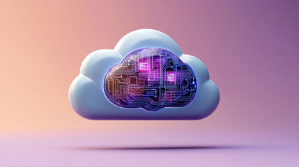 Poster - abstract cloud icon with ai brain circuits inside, showcasing blend of technology and creativity. th