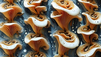 Fluid Organic Design Featuring Mushrooms and Natural Elements in Abstract Nature Pattern