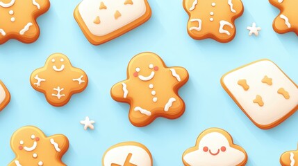 Canvas Print - Adorn your space with this whimsical pattern of gingerbread cookies, set against a calming blue backdrop.