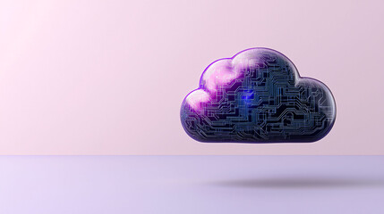 Poster - A futuristic cloud icon featuring intricate AI brain circuits inside, symbolizing advanced technology and digital innovation. This abstract design evokes sense of creativity and modernity