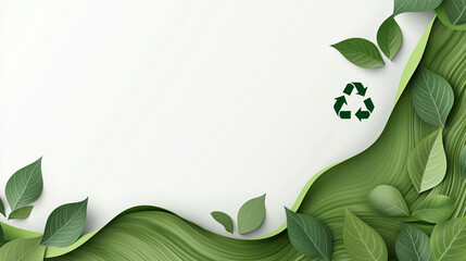 Poster - Eco friendly design with green leaves and recycling symbol, perfect for sustainability themes. flowing waves and vibrant foliage create refreshing atmosphere