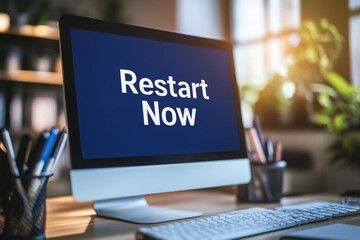 Poster - Restart Now Message on a Computer Screen