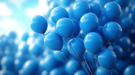 Wall Mural - A cluster of vibrant blue balloons floating against a blurred background of countless similar balloons, creating a festive and celebratory atmosphere