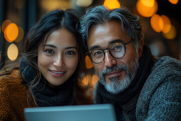 Sticker - Smiling couple looking at a laptop screen