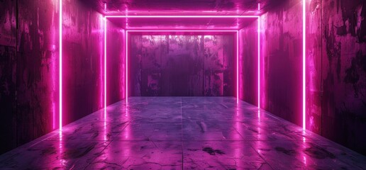 Wall Mural - Neon Lights in Empty Room