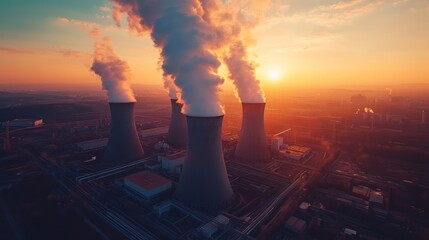 View on cooling towers of nuclear power plant thermal power station