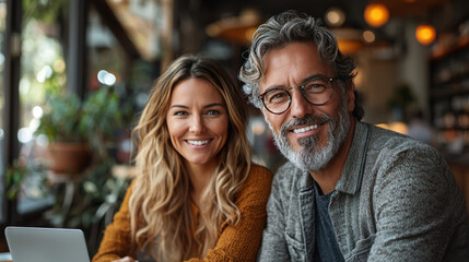 Wall Mural - Couple smiling and looking at the camera.