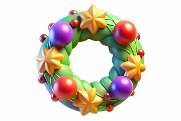 Wall Mural - Flat Macro of Holographic Christmas Wreath: Vibrant Decorations Symbolizing Holiday Joy - Close-Up Vector Illustration