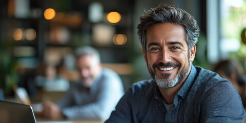 Smiling man sitting in a cafe