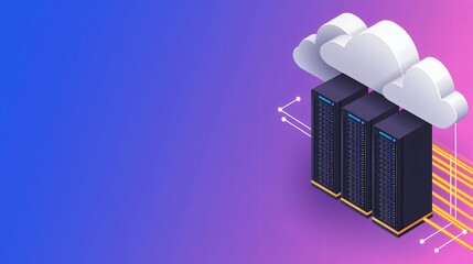 Poster - Cloud server farm in sky with bright connections, showcasing modern technology and digital infrastructure. This image represents innovation and connectivity in digital age