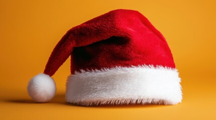 Poster - Red and White Santa Hat on Yellow Background