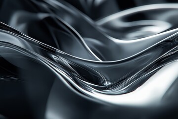 Wall Mural - Abstract black and white wavy metallic texture.