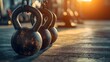 © STGZ. - Set of kettlebells arranged by weight in a gym
