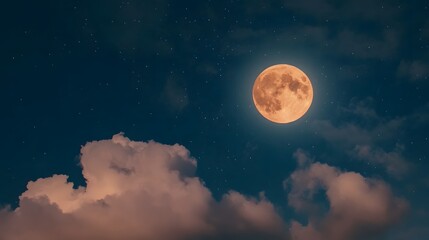 Naklejka na meble The full moon in the sky above the clouds is surrounded by a halo of light and in the sky, Generative AI