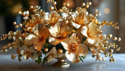 Luxurious bouquet of metallic flowers featuring shimmering gold accents for an elegant floral display