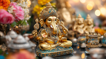 beautiful golden statue of god ganesha