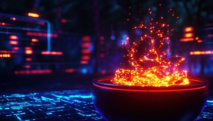 Poster - A vibrant abstract representation of glowing particles, creating a captivating visual of energy and motion in a digital environment.