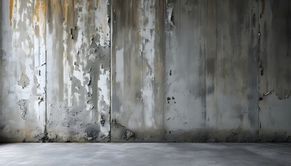 Wall Mural - Abstract urban textures of a weathered concrete wall with peeling paint against a rough concrete floor