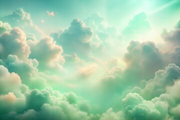 Wall Mural - green sky with fluffy clouds and serene atmosphere