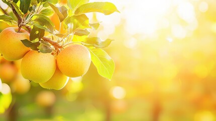 Golden Apples on Tree Branch in Warm Sunlight