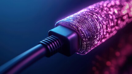 digital data transfer cable with glowing light and code