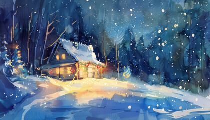 Wall Mural - A house with a Christmas tree in front of it