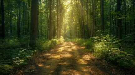 Canvas Print - Sunlight Beams Through Forest Path