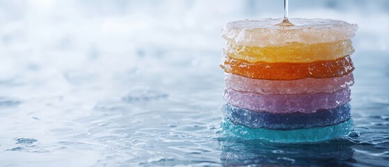 Sticker - Colorful layered ice lollipop on water surface