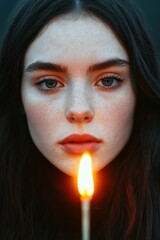 Poster - Mysterious woman with candle flame